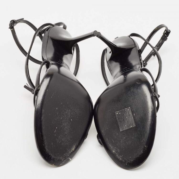 Pre Owned Saint Laurent Black Patent Leather Cassandre Ankle Strap Sandals Size 40