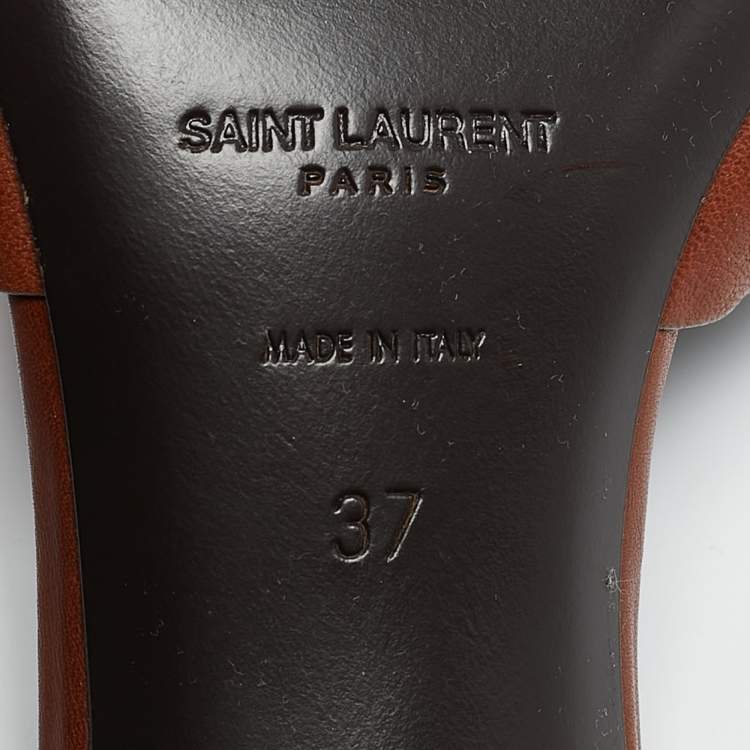 Pre Owned Saint Laurent Brown Knotted Leather Bianca Slide Sandals Size 37
