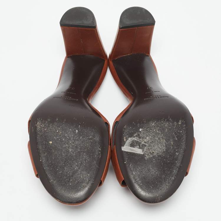 Pre Owned Saint Laurent Brown Knotted Leather Bianca Slide Sandals Size 37