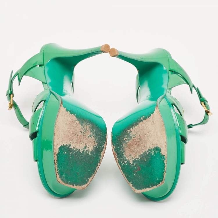 Pre Owned Saint Laurent Green Patent Tribute Platform Sandals Size 39