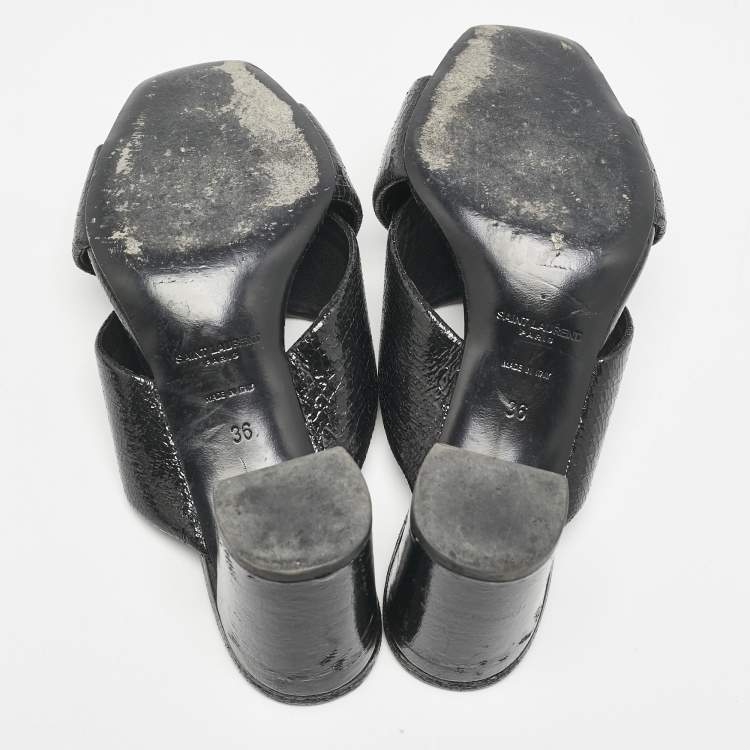 Pre Owned Saint Laurent Black Leather Loulou Cross Strap Slide Sandals Size 36