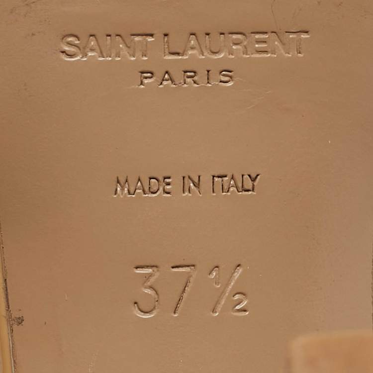 Pre Owned Saint Laurent Beige Patent Leather Tribute Platform Sandals Size 37.5