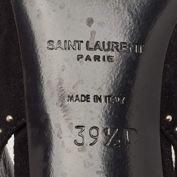 Pre Owned Saint Laurent Black Leather and Suede Charlotte Studded Slingback Pumps Size 39.5