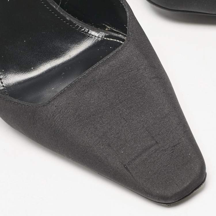 Pre Owned Saint Laurent Black/Blue Fabric Blade Slingback Pumps Size 38