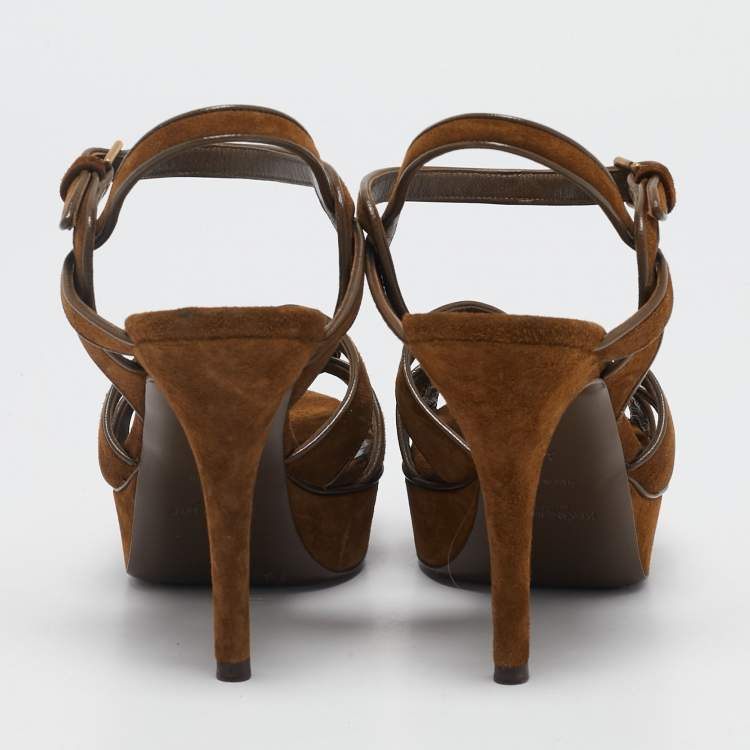 Pre Owned Yves Saint Laurent Brown Suede Tribute Platform Sandals Size 37