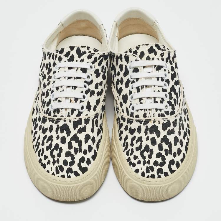 Pre Owned Saint Laurent White/Black Canvas Lace Up Sneakers Size 38