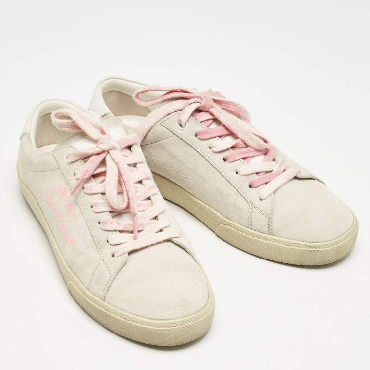 Pre Owned Saint Laurent Grey Suede Court Classic Low Top Sneakers Size 37.5