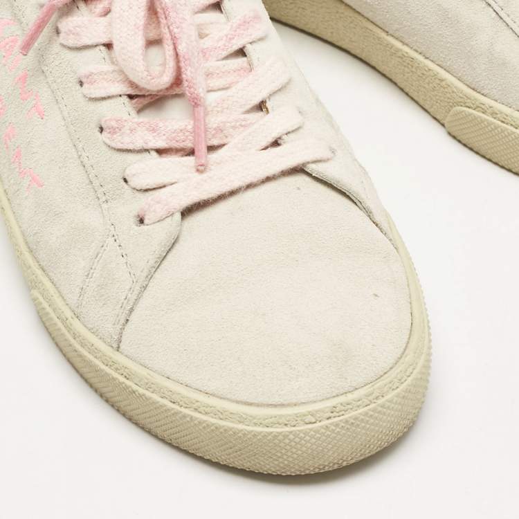 Pre Owned Saint Laurent Grey Suede Court Classic Low Top Sneakers Size 37.5