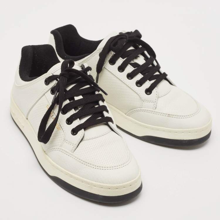 Pre Owned Saint Laurent Black/White Leather SL/61 Lace Up Sneakers Size 38.5