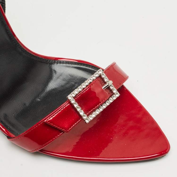 Pre Owned Saint Laurent Red Patent Leather Ankle Strap Sandals Size 39
