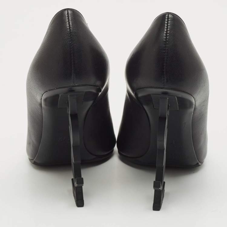 Pre Owned Saint Laurent Black Leather Opyum Pointed Toe Pumps Size 37.5
