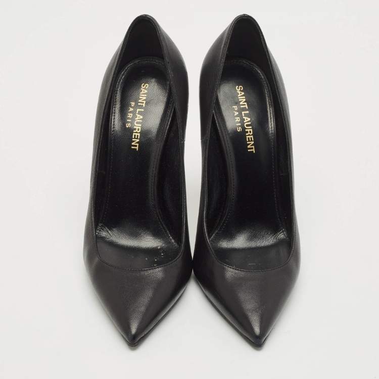 Pre Owned Saint Laurent Black Leather Opyum Pointed Toe Pumps Size 37.5
