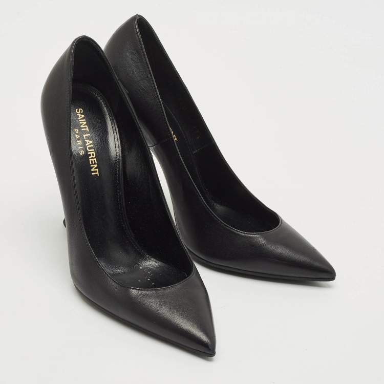 Pre Owned Saint Laurent Black Leather Opyum Pointed Toe Pumps Size 37.5