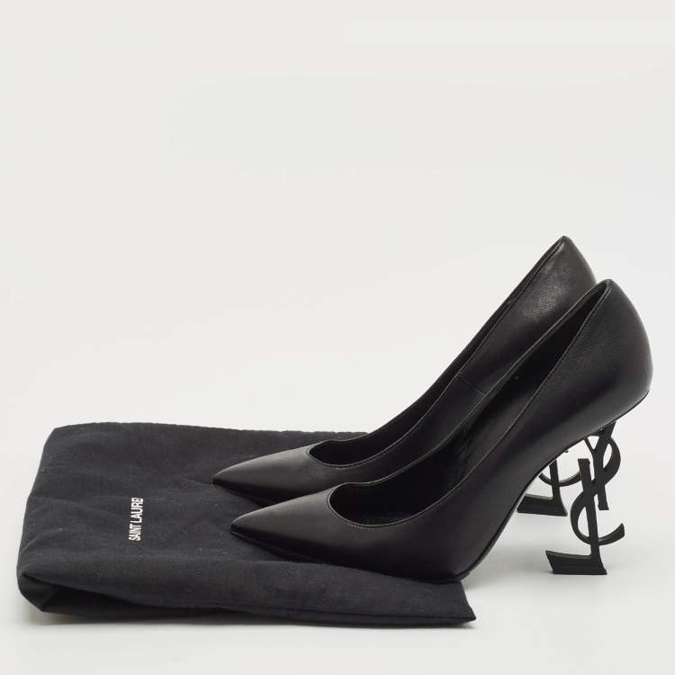 Pre Owned Saint Laurent Black Leather Opyum Pointed Toe Pumps Size 37.5