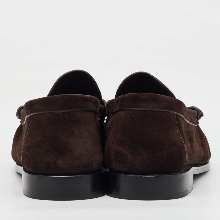 Pre Owned Saint Laurent Dark Brown Suede Le Penny 15 Loafers Size 38