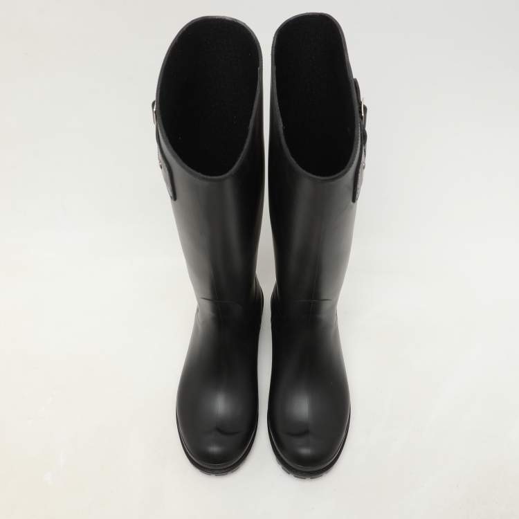 Pre Owned Saint Laurent Black Rubber Wellington Rain Boots Size 36