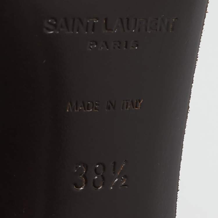 Pre Owned Saint Laurent Olive Green Suede Mica Buckle Western Ankle Strap Sandals Size 38.5