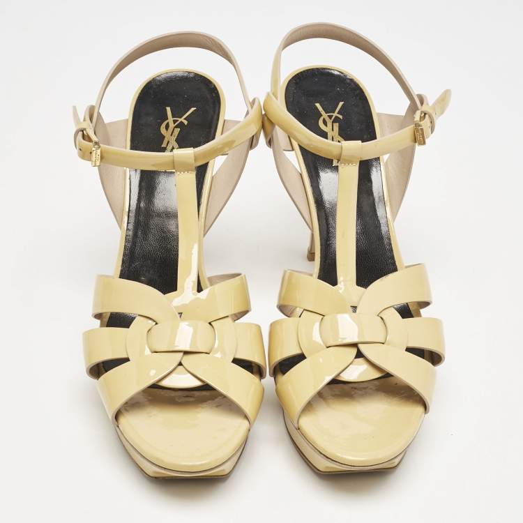 Pre Owned Saint Laurent Yellow Patent Leather Platform Sandals Size 41