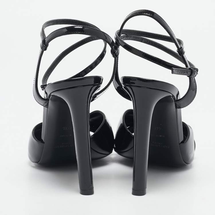 Pre Owned Saint Laurent Black Patent Leather Amy Knot Ankle Strap Sandals Size 40.5