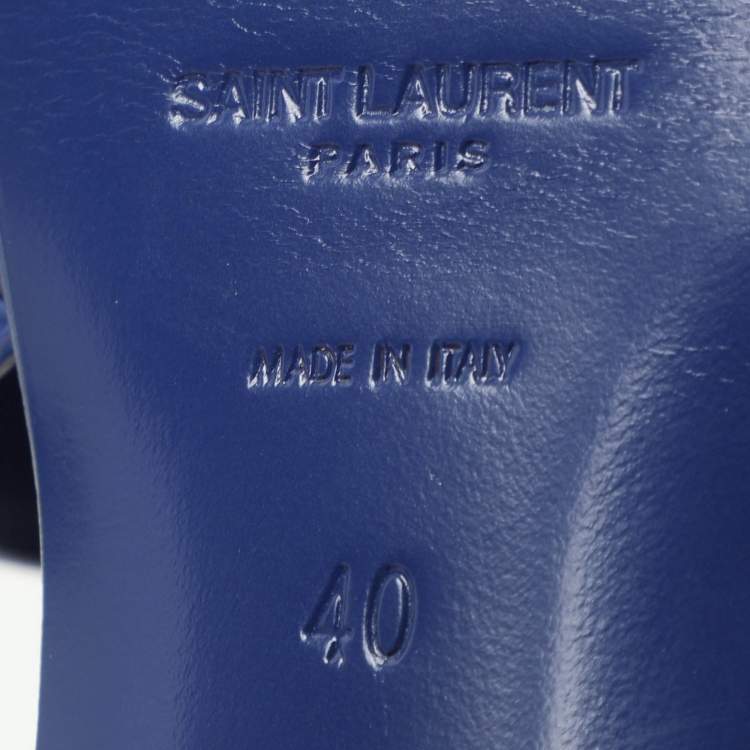 Pre Owned Saint Laurent Blue Croc Embossed Leather Tribute Platform Sandals Size 40