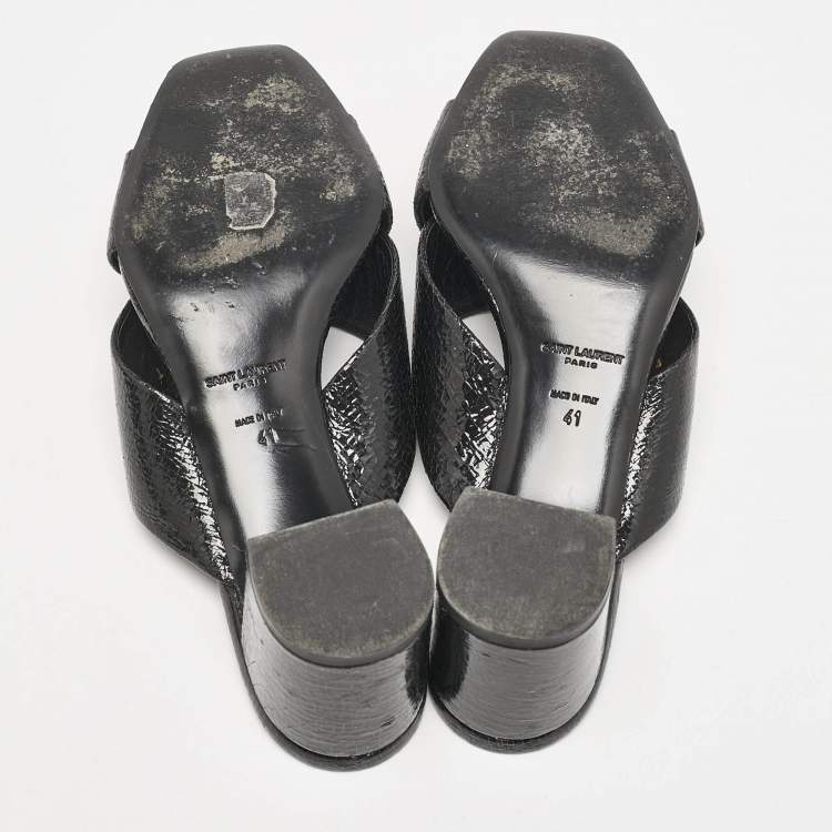 Pre Owned Saint Laurent Black Texture Leather Loulou Criss Cross Mules Size 41