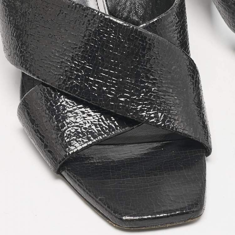Pre Owned Saint Laurent Black Texture Leather Loulou Criss Cross Mules Size 41