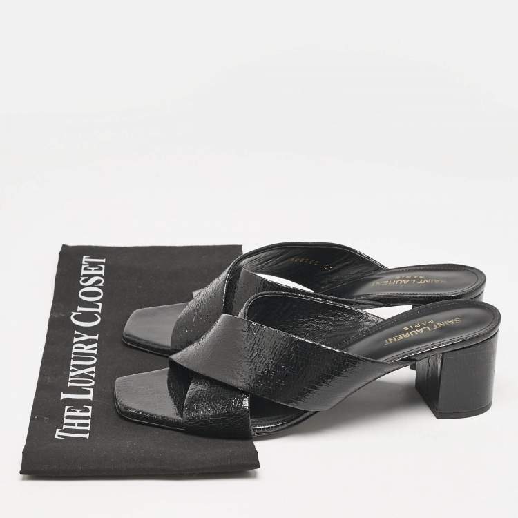 Pre Owned Saint Laurent Black Texture Leather Loulou Criss Cross Mules Size 41