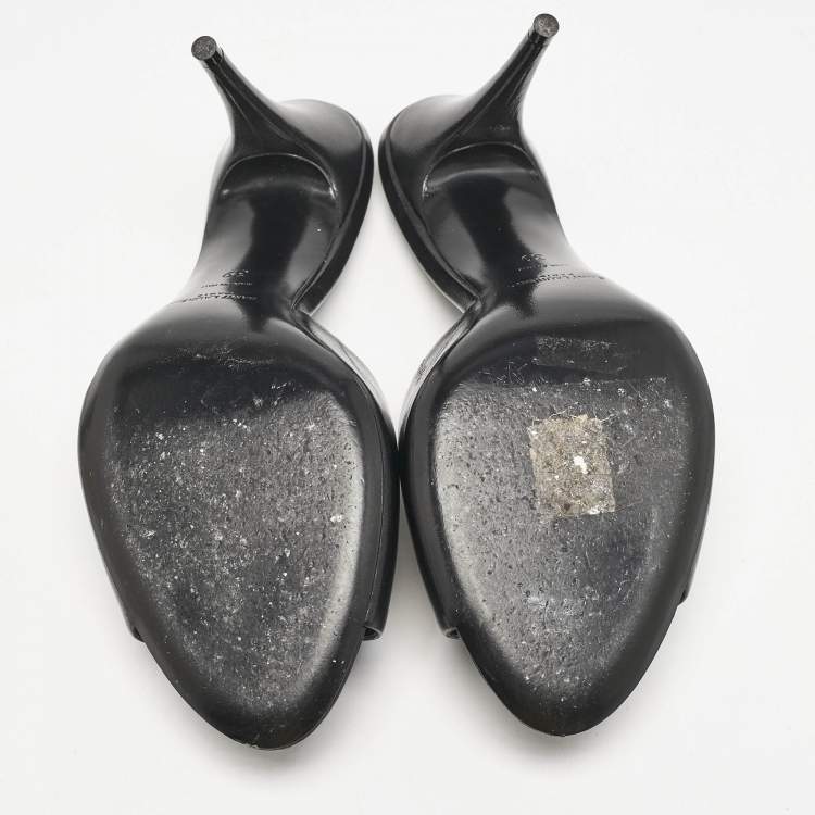 Pre Owned Saint Laurent Black Leather Belfagor Open Toe Slide Sandals Size 39