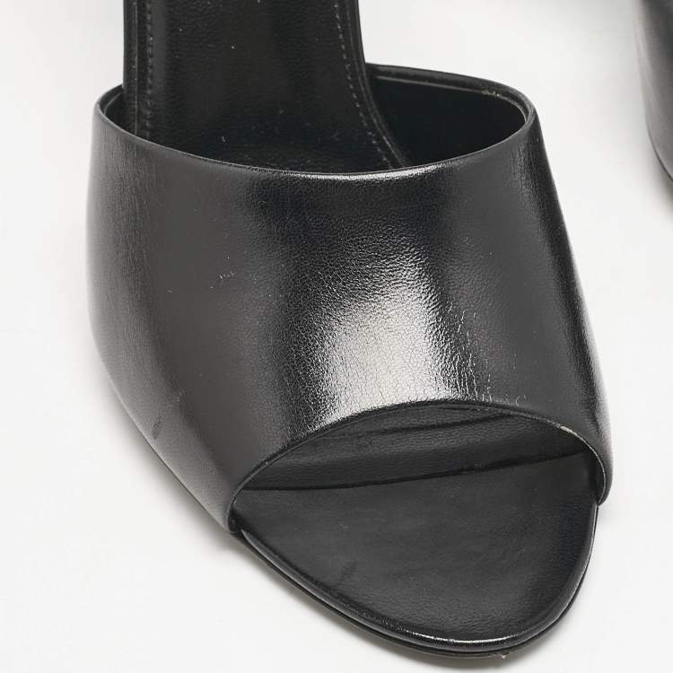 Pre Owned Saint Laurent Black Leather Belfagor Open Toe Slide Sandals Size 39