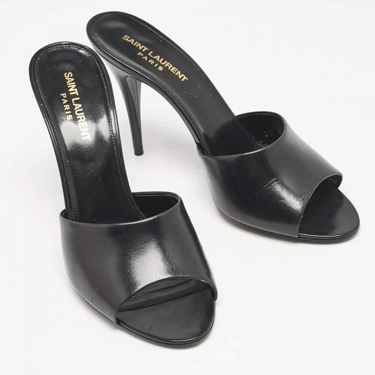 Pre Owned Saint Laurent Black Leather Belfagor Open Toe Slide Sandals Size 39