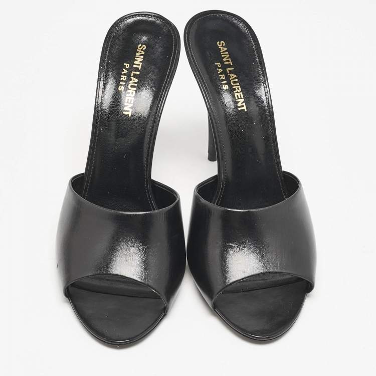 Pre Owned Saint Laurent Black Leather Belfagor Open Toe Slide Sandals Size 39