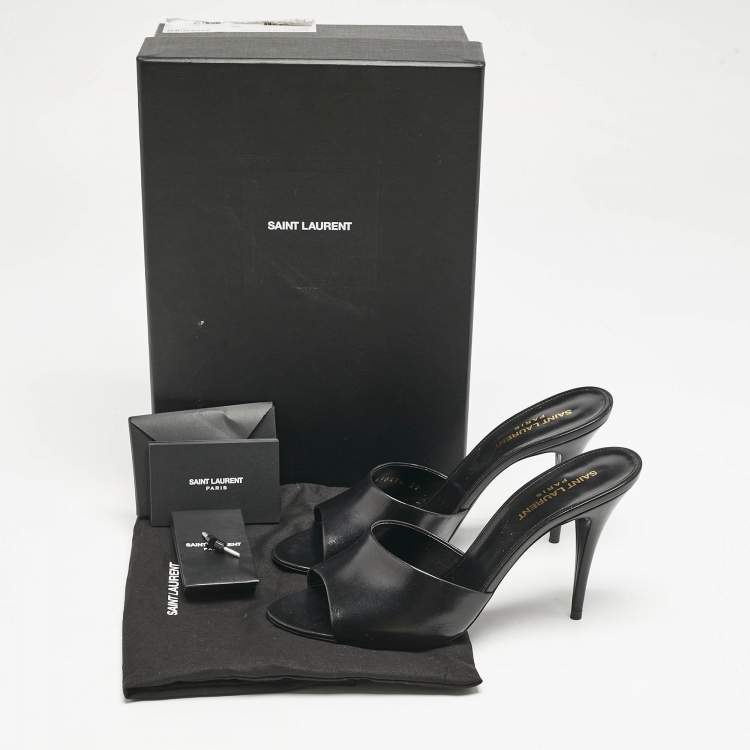 Pre Owned Saint Laurent Black Leather Belfagor Open Toe Slide Sandals Size 39