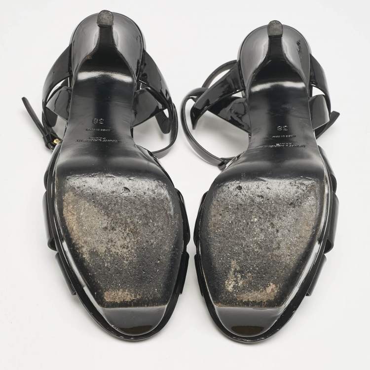 Pre Owned Saint Laurent Black Patent Leather Tribute Platform Sandals Size 38