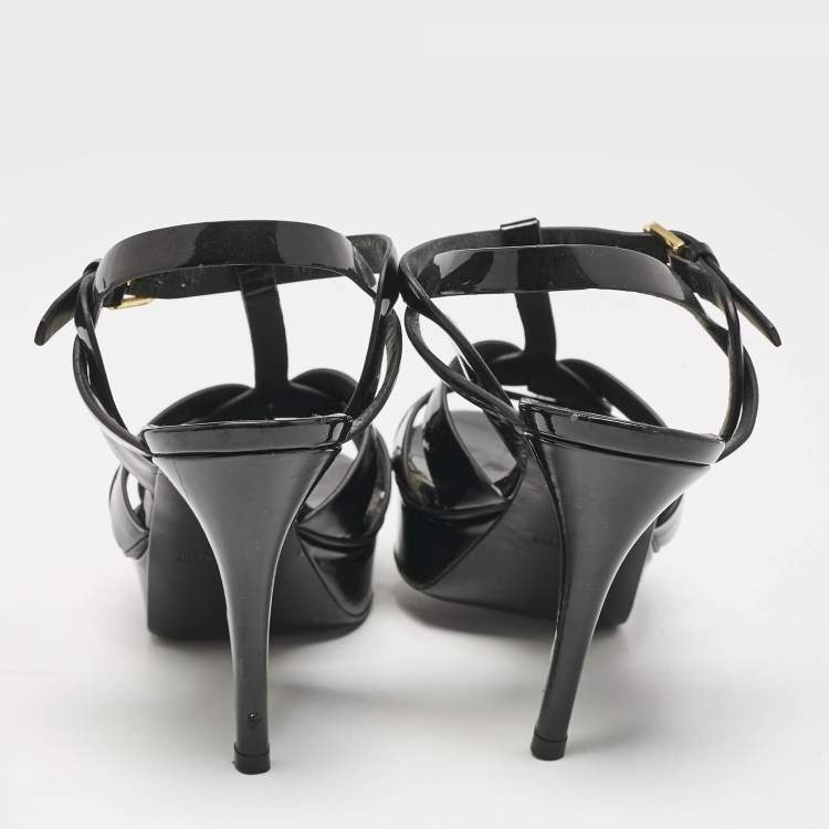 Pre Owned Saint Laurent Black Patent Leather Tribute Platform Sandals Size 38