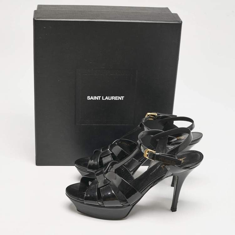 Pre Owned Saint Laurent Black Patent Leather Tribute Platform Sandals Size 38