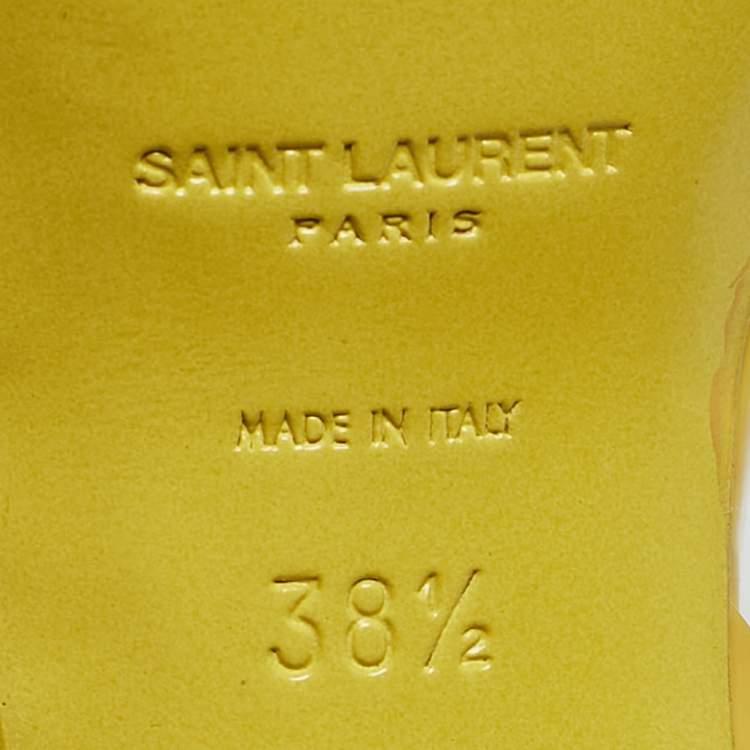 Pre Owned Saint Laurent Yellow Patent Leather Tribute Platform Sandals Size 38.5