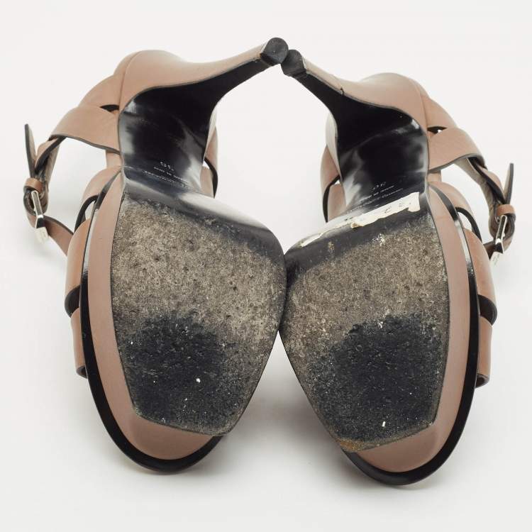 Pre Owned Saint Laurent Brown Leather Tribute Platform Sandals Size 36