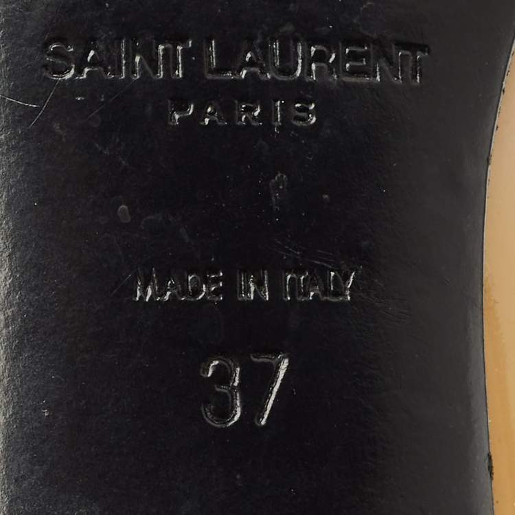 Pre Owned Saint Laurent Beige Patent Leather Anja Pointed Toe Pumps Size 37