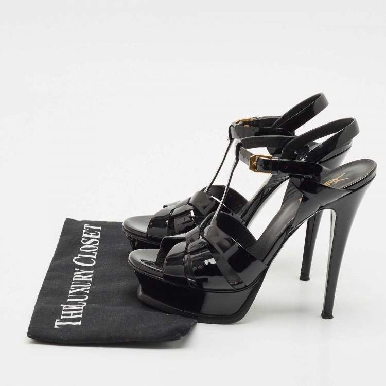 Pre Owned Saint Laurent Black Patent Leather Tribute Platform Sandals Size 38