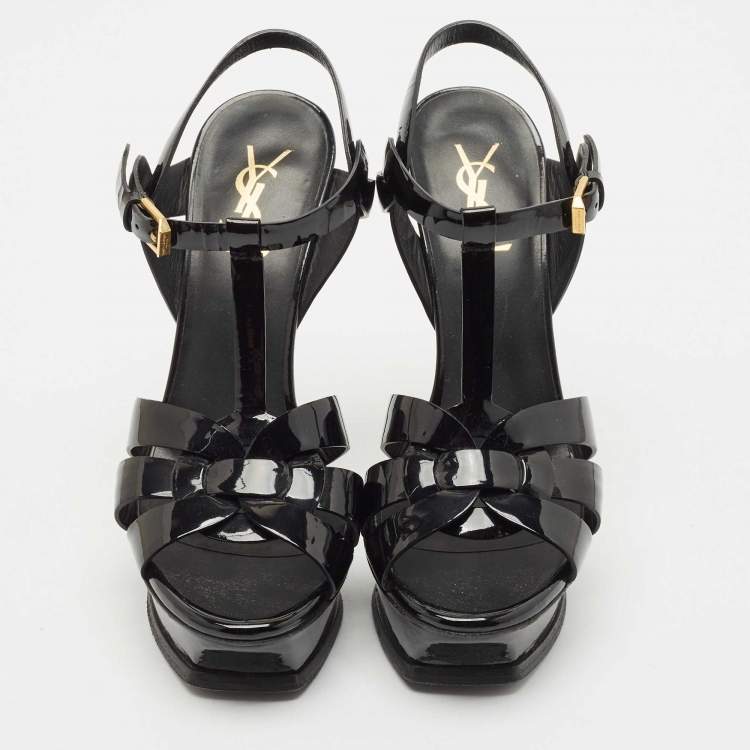 Pre Owned Saint Laurent Black Patent Leather Tribute Platform Sandals Size 38