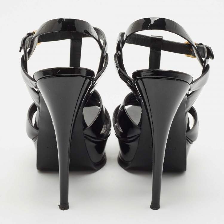 Pre Owned Saint Laurent Black Patent Leather Tribute Platform Sandals Size 38