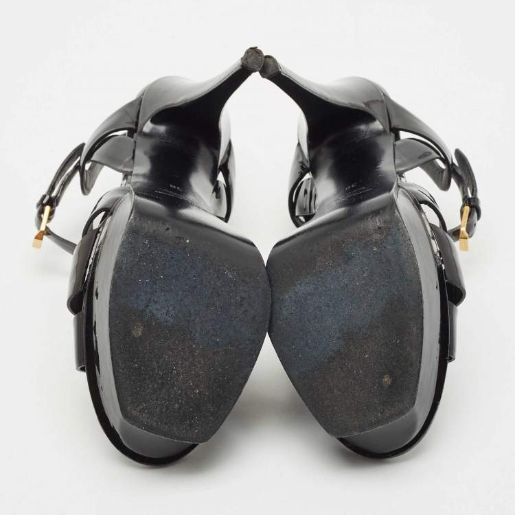 Pre Owned Saint Laurent Black Patent Leather Tribute Platform Sandals Size 38