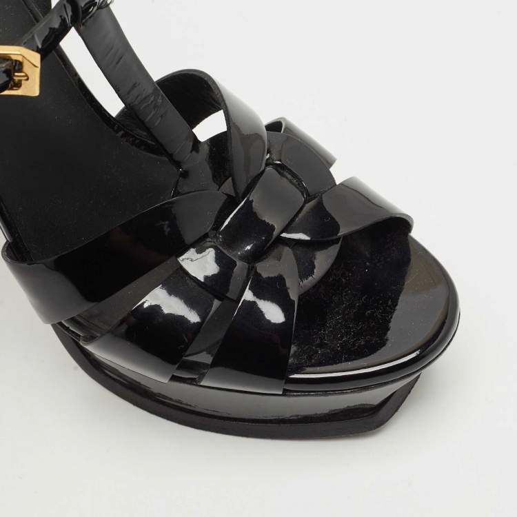 Pre Owned Saint Laurent Black Patent Leather Tribute Platform Sandals Size 38