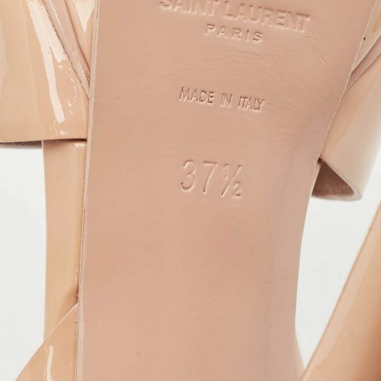 Pre Owned Saint Laurent Beige Patent Leather Tribute Platform Sandals Size 37.5
