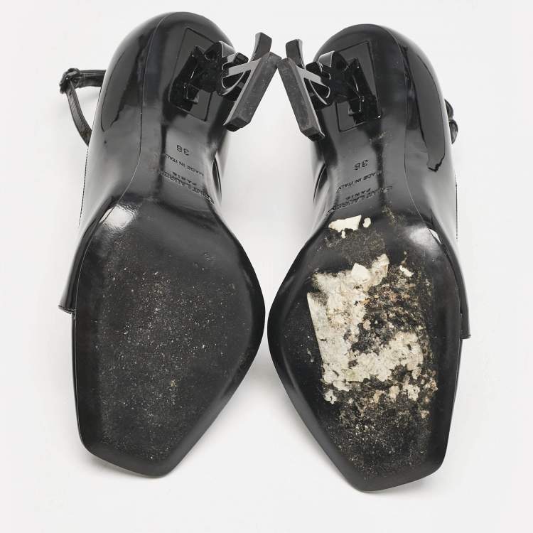 Pre Owned Saint Laurent Black Patent Leather Opyum Peep Toe Pumps Size 36