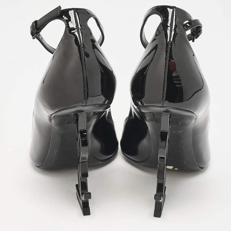 Pre Owned Saint Laurent Black Patent Leather Opyum Peep Toe Pumps Size 36