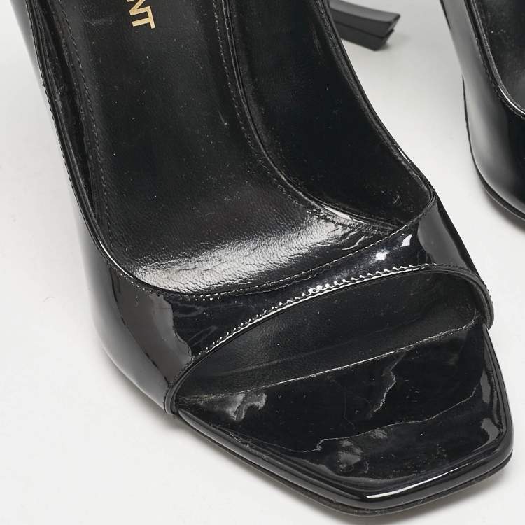 Pre Owned Saint Laurent Black Patent Leather Opyum Peep Toe Pumps Size 36