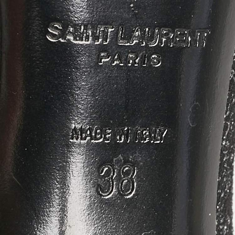Pre Owned Saint Laurent Black Glitter and Textured Leather Pointed Toe Pumps Size 38