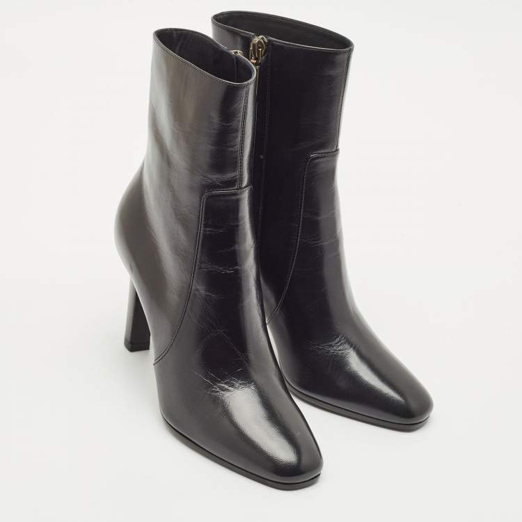 Pre Owned Saint Laurent Black Leather Jane Ankle Boots Size 37