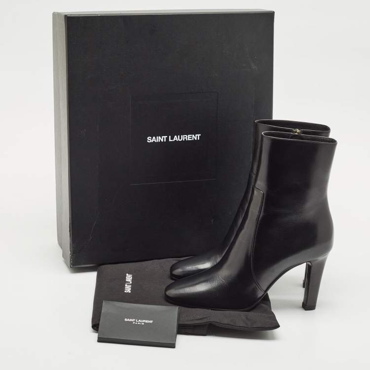 Pre Owned Saint Laurent Black Leather Jane Ankle Boots Size 37